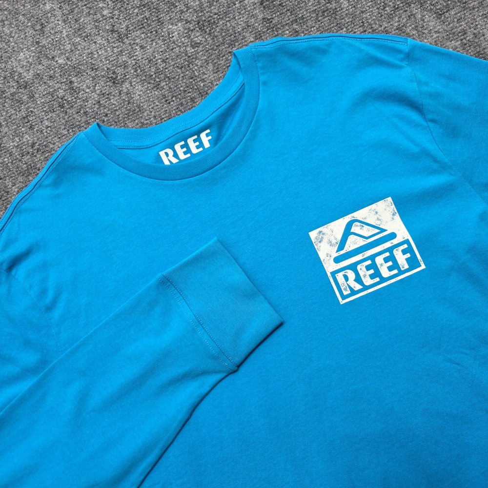 Reef Men's Long Sleeve Graphic T-Shirt Blue Cotton Surf Logo Large RN 117508